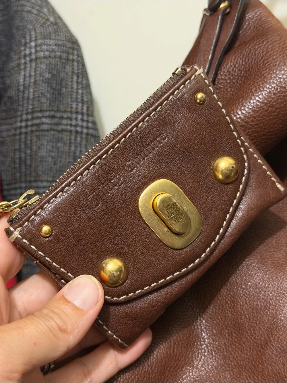 VTG Juicy Couture Brown Leather Hobo Bag Quilted Pocket Pouch Charm Y2K Slouchy